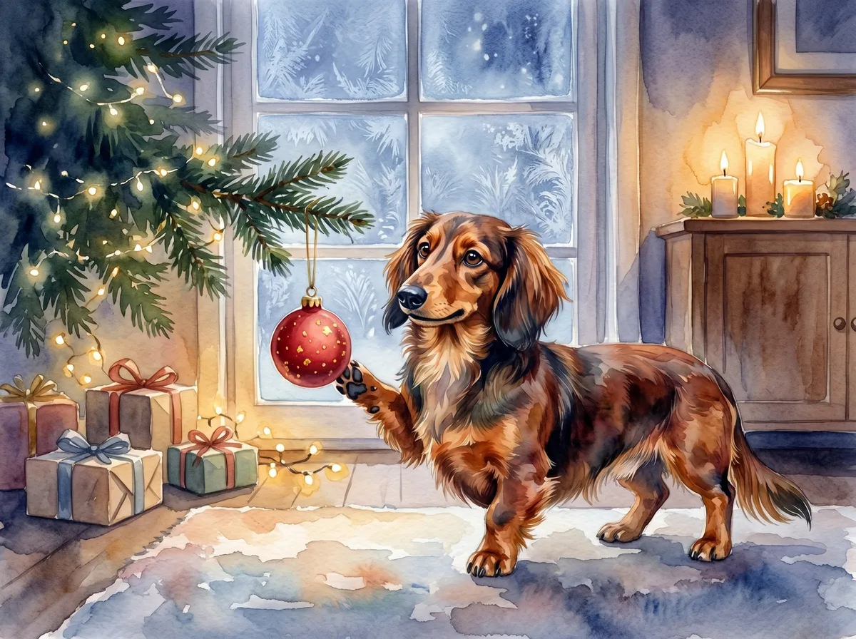 Dachshund watercolor calendar month 12
